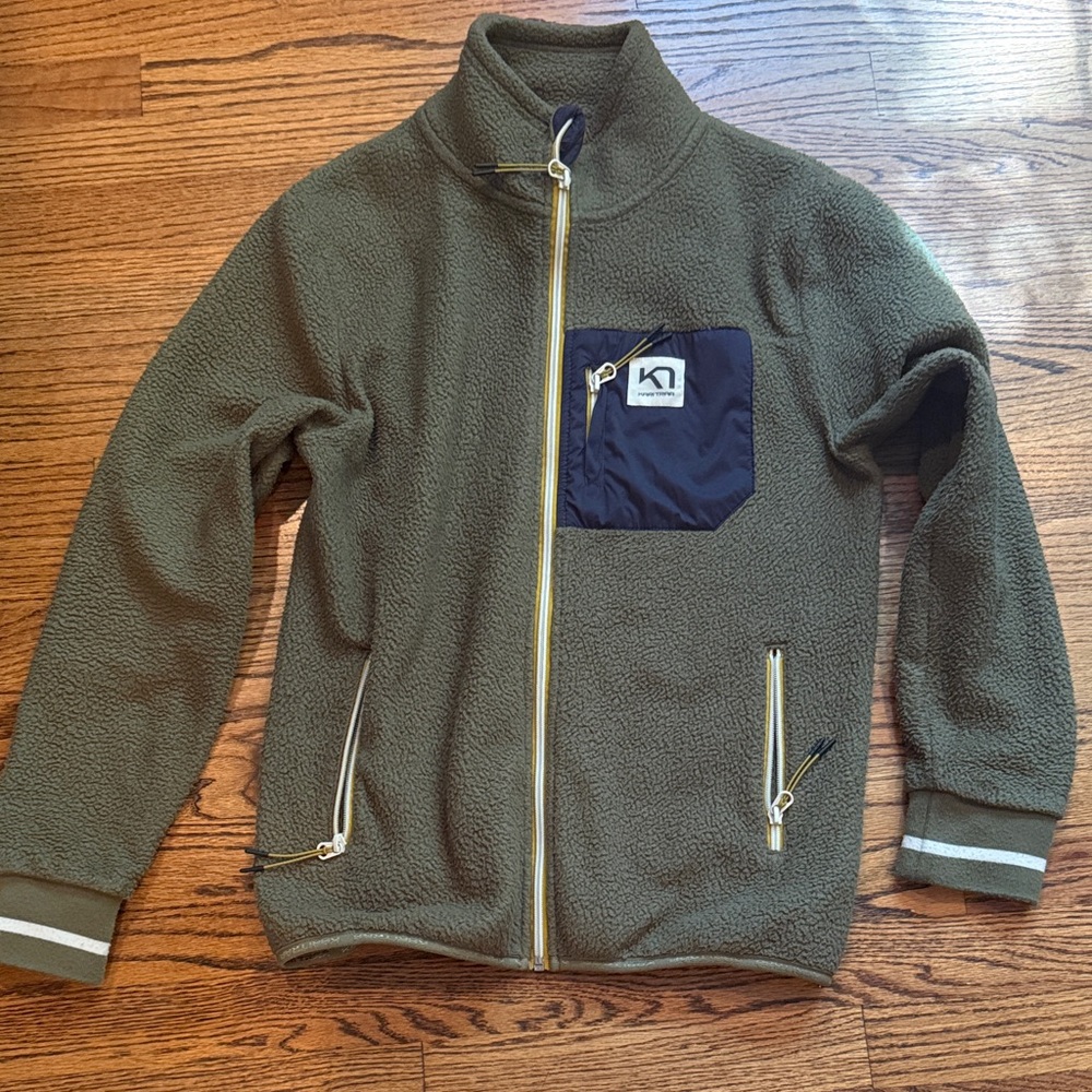 Kari Traa Olive Green Fleece Jacket with Navy Pocket